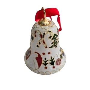 Vintage Cloisonné Christmas Bell Ornament – White Enamel Holiday Design
